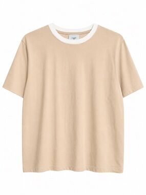 Academy Women's Ringer Tee 100% Cotton Cream Beige White Trim Casual T-Shirt XS
